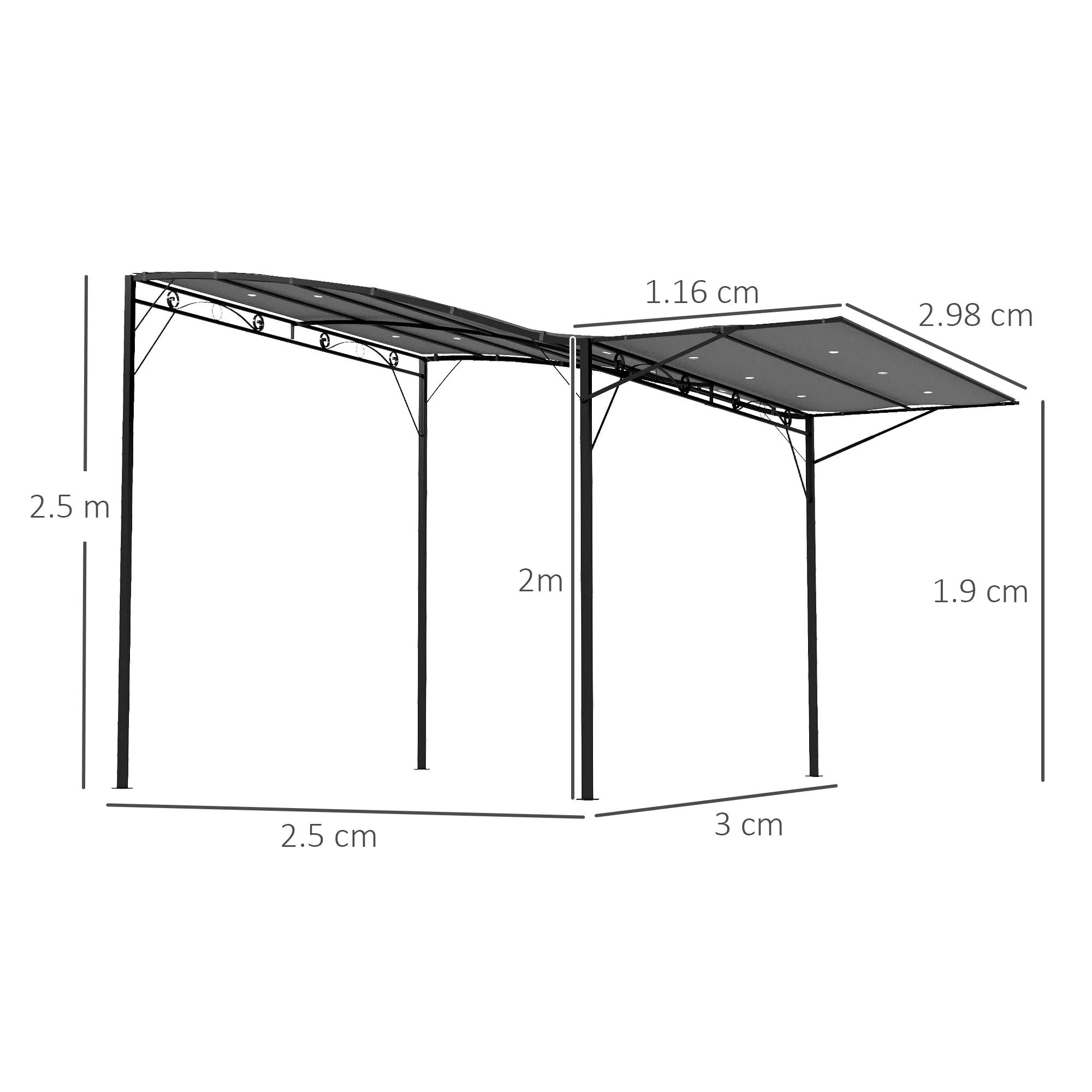 3 x 2.5m Patio Metal Gazebo Door Window Awning Wall Mount Metal Outdoor Shelter Charcoal Grey