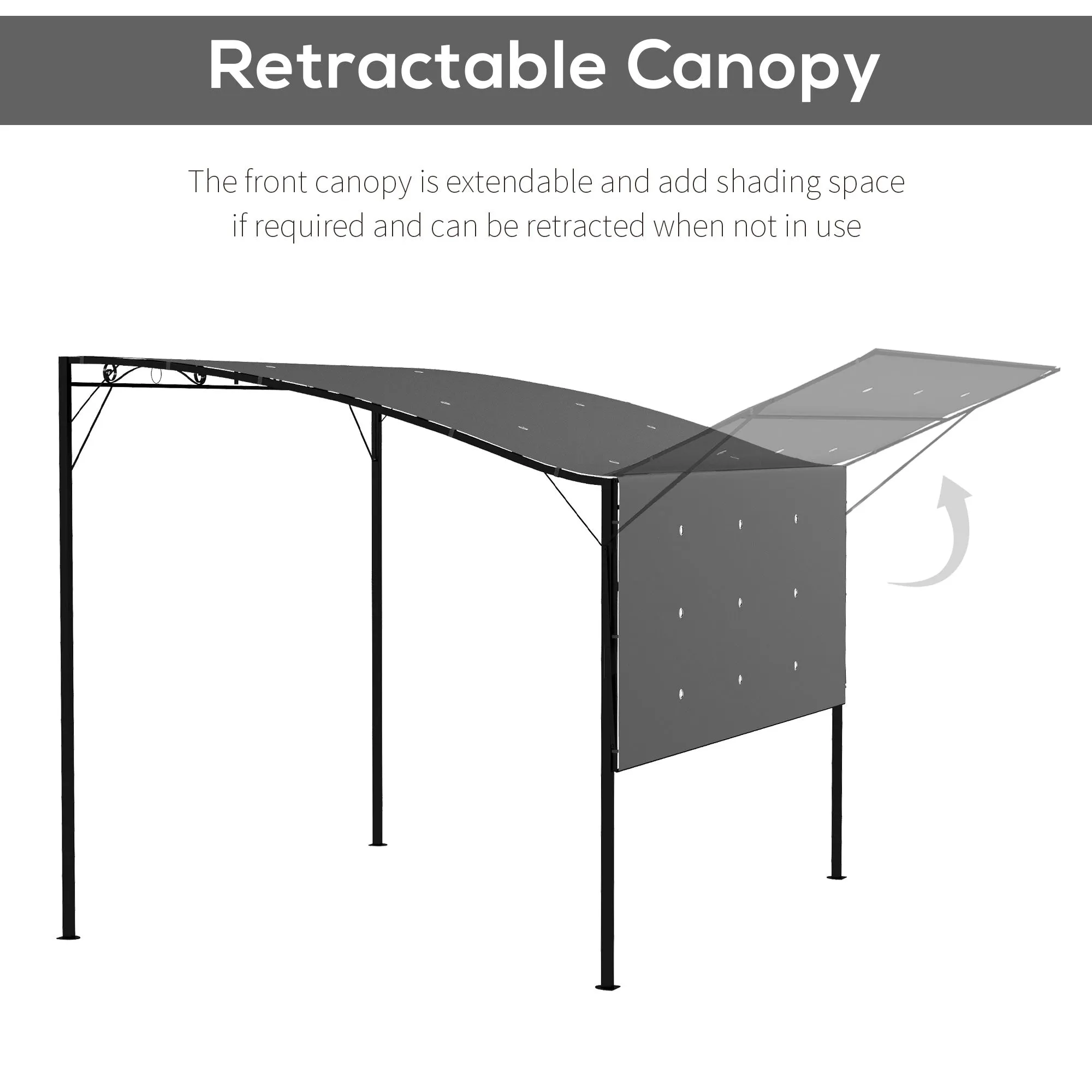 3 x 2.5m Patio Metal Gazebo Door Window Awning Wall Mount Metal Outdoor Shelter Charcoal Grey