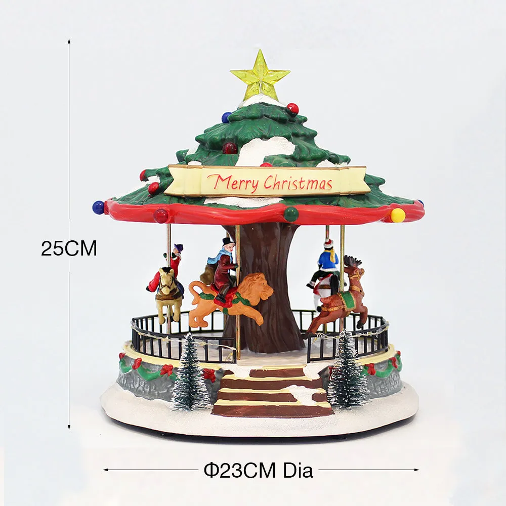 Animated Christmas Amusement Park Tree Carousel LED Lights Music