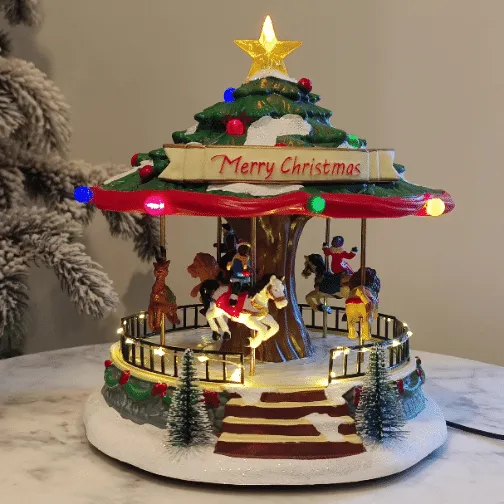 Animated Christmas Amusement Park Tree Carousel LED Lights Music