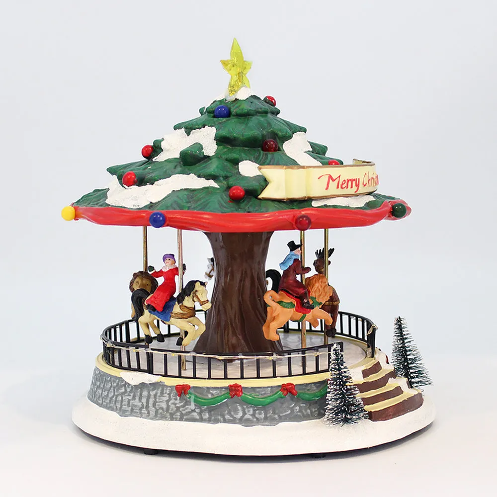 Animated Christmas Amusement Park Tree Carousel LED Lights Music