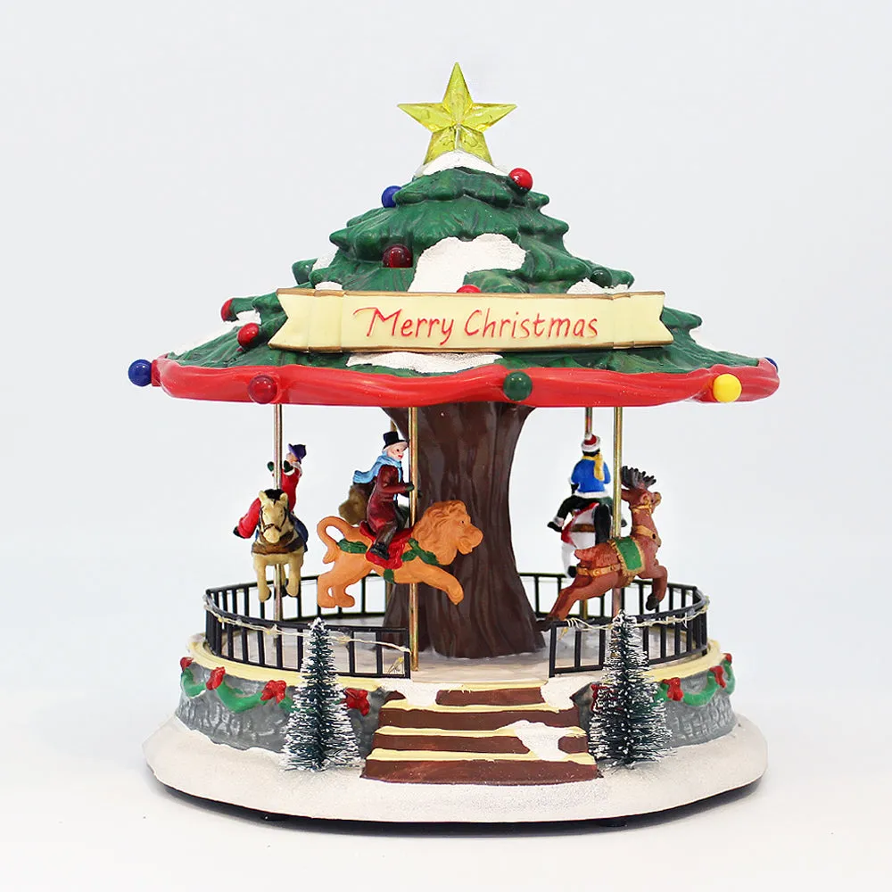 Animated Christmas Amusement Park Tree Carousel LED Lights Music