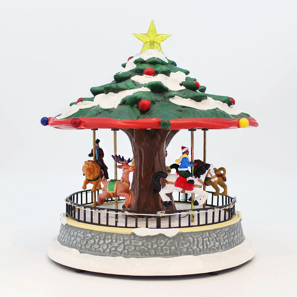 Animated Christmas Amusement Park Tree Carousel LED Lights Music