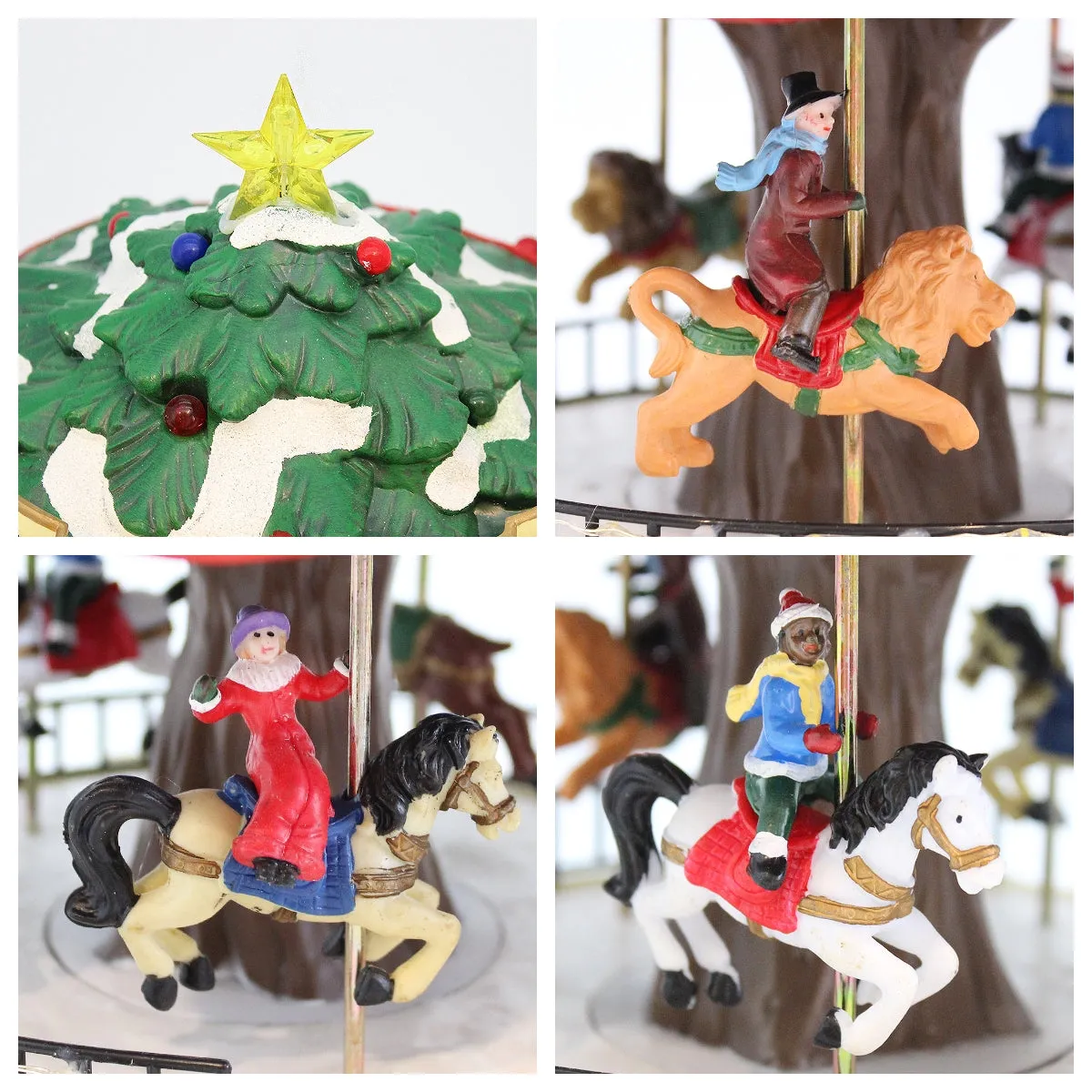 Animated Christmas Amusement Park Tree Carousel LED Lights Music