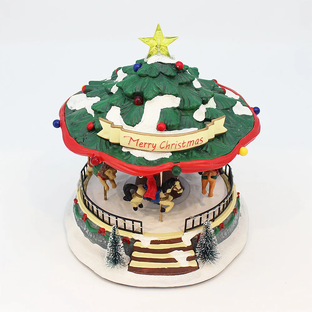 Animated Christmas Amusement Park Tree Carousel LED Lights Music