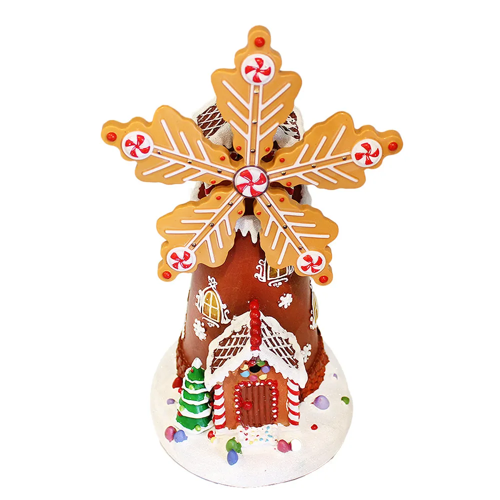 Animated Christmas Village Gingerbread House Rotating Windmill LED Lights Music