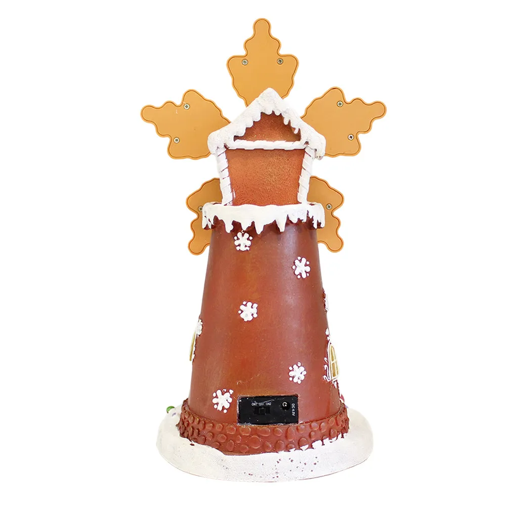 Animated Christmas Village Gingerbread House Rotating Windmill LED Lights Music