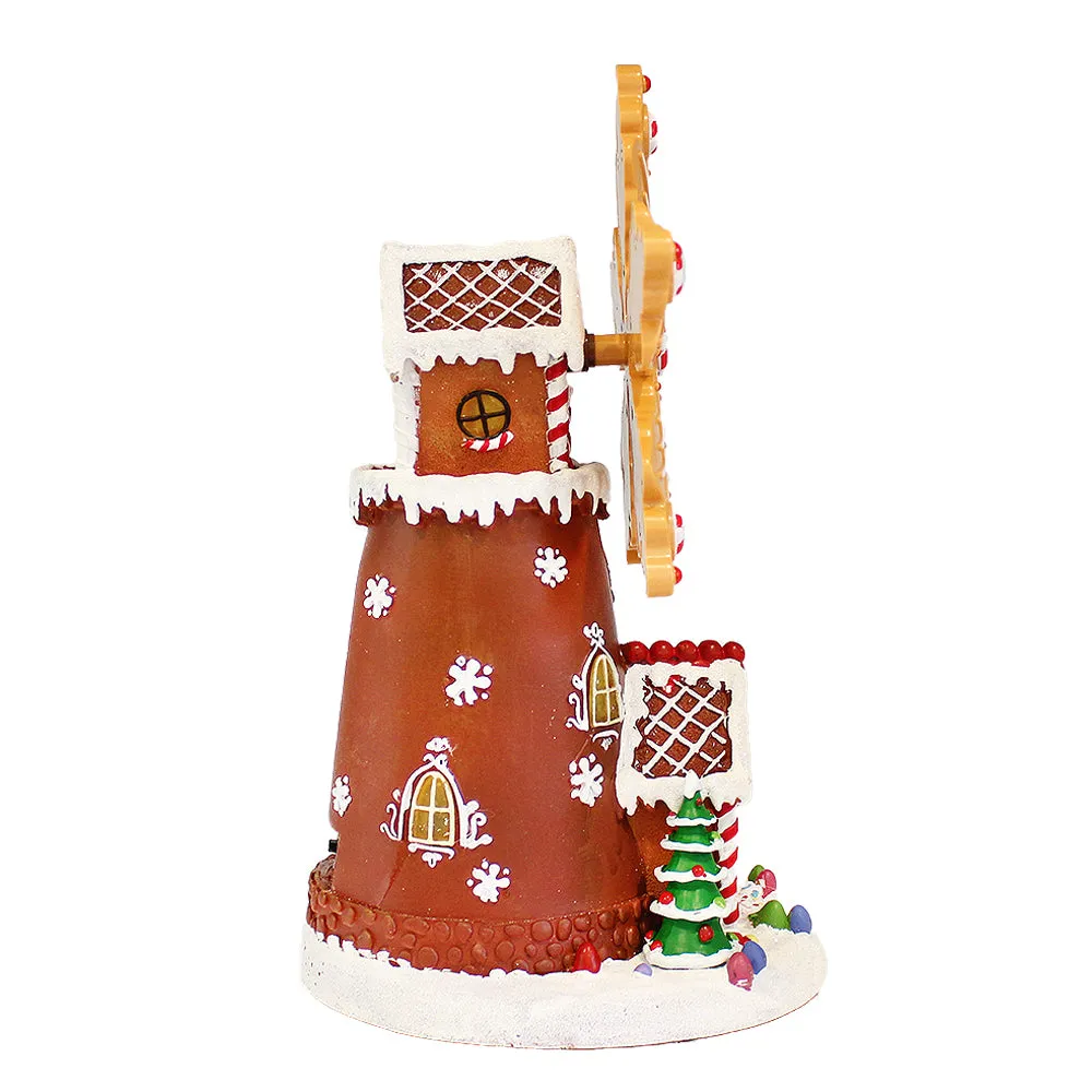 Animated Christmas Village Gingerbread House Rotating Windmill LED Lights Music