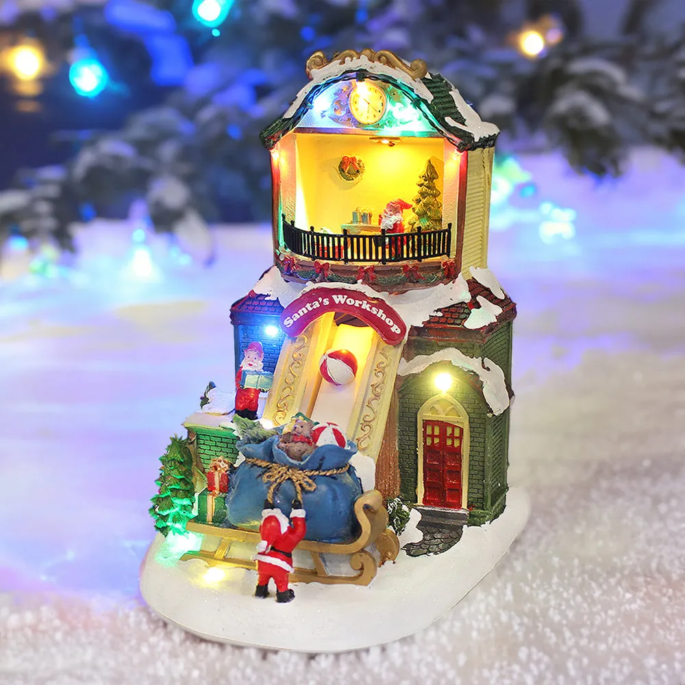 Animated Christmas Village Santa's Workshop Moving Conveyor w/ LED Lights Music