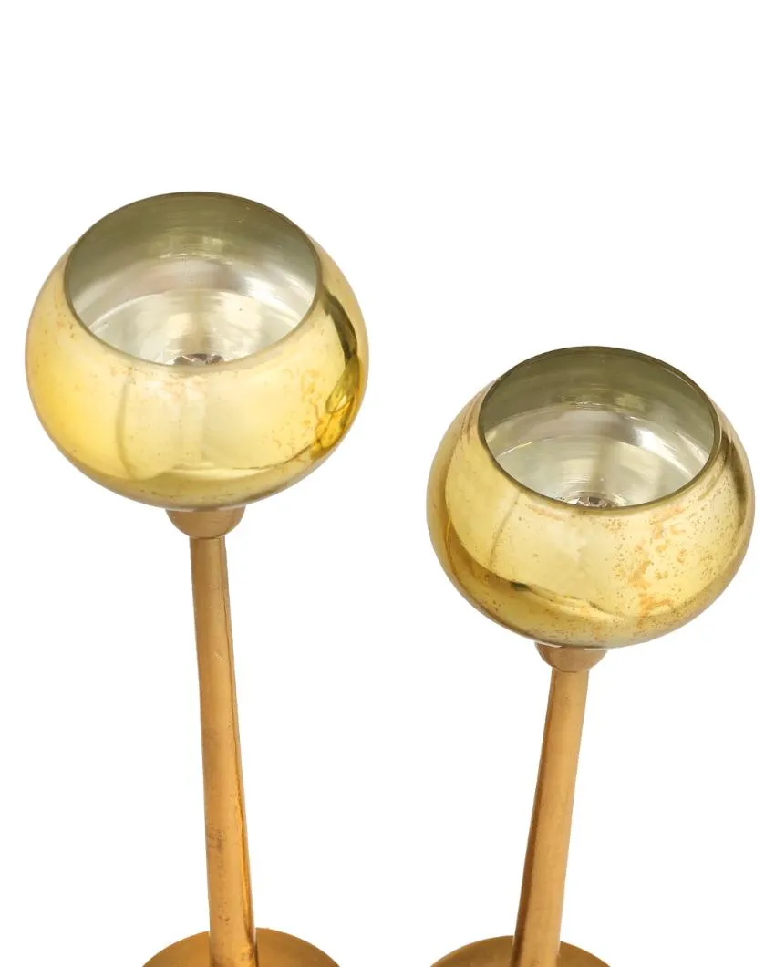 Antique Gold Glass Tealight Holder| Set  Of 2 | 17 inches & 20 inches