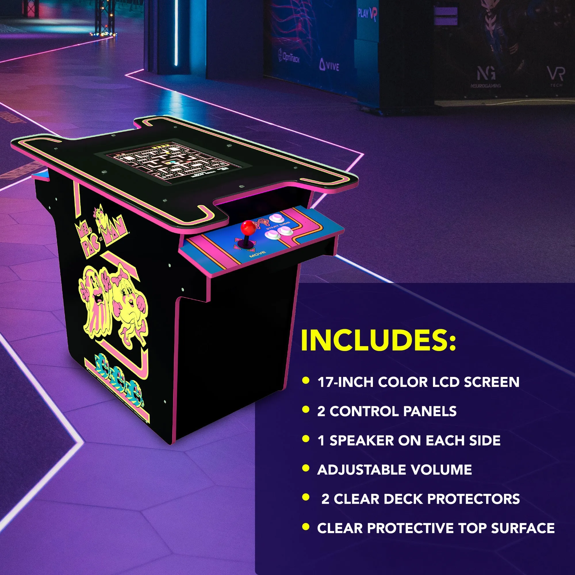 Arcade1UP Ms. PAC-MAN Head-to-Head 12 in 1 Arcade Table, Black Series Edition