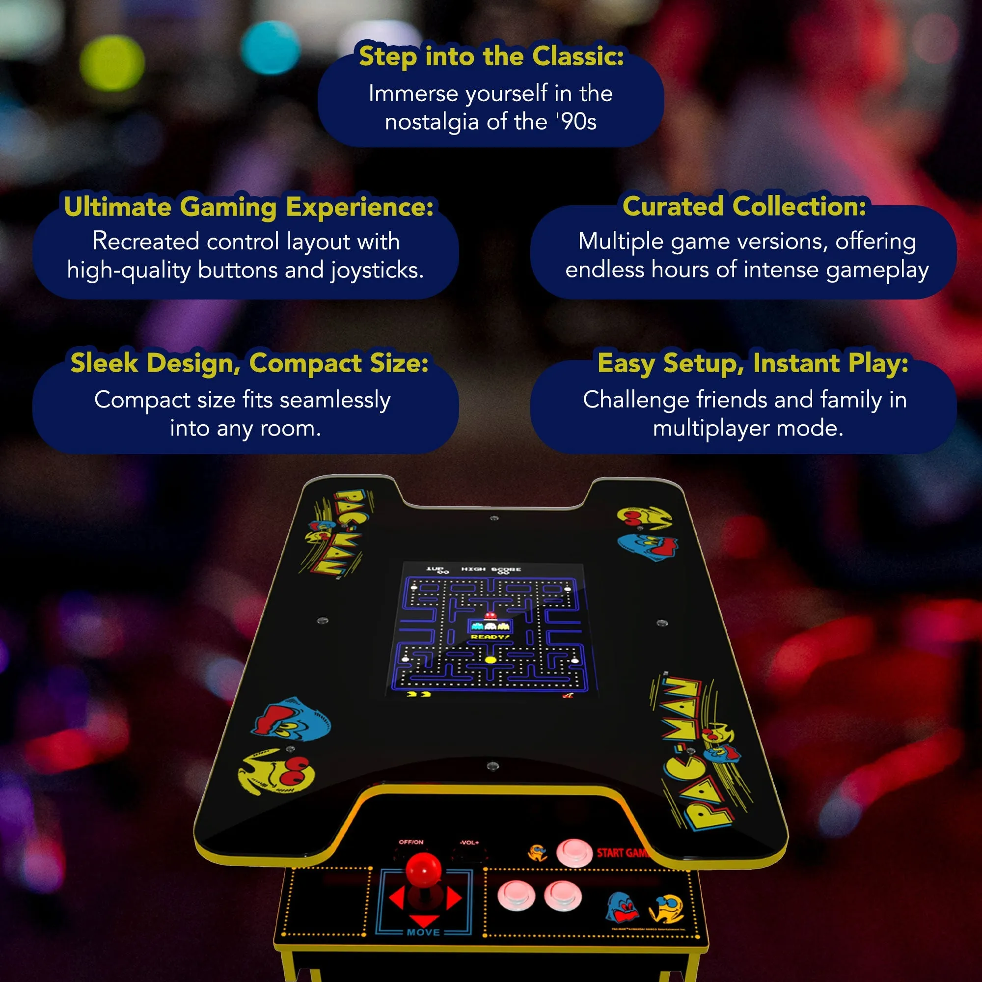 Arcade1UP PAC-MAN Head-to-Head Arcade Table, 12 Games in 1, Black Series Edition