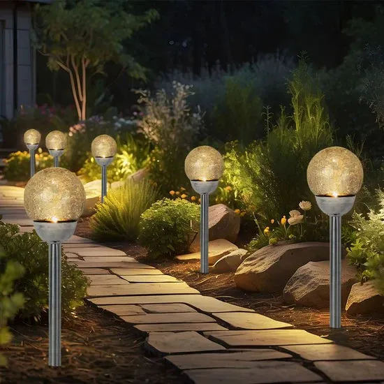 Berkley Jensen Steel Solar Crackle Glass Ball PathWay LED- 8 Pack