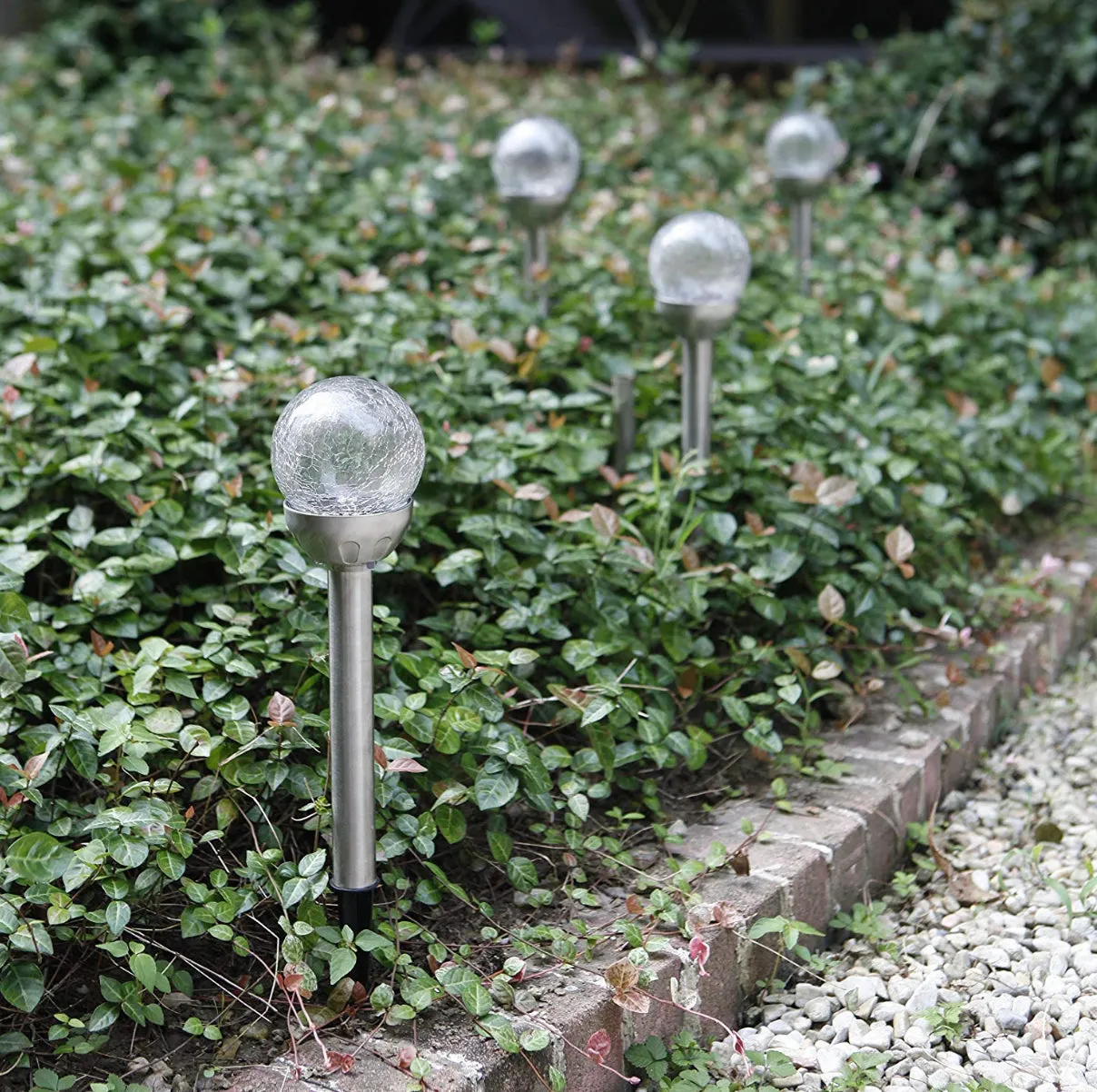 Berkley Jensen Steel Solar Crackle Glass Ball PathWay LED- 8 Pack