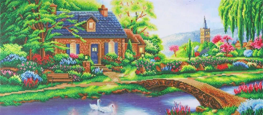 CAK-TK7XL: "Stoney Creek Cottage"" 40x90cm Panoramic Crystal Art Kit  THOMAS KINKADE"