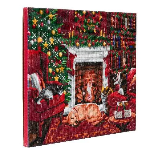 CAK-XLED15: "Pets by the Fireplace" 40x50 LED Crystal Art Kit (With Special Effects)