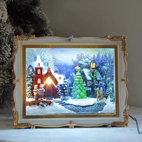 Christmas 3D Frame Animated Winter Village Scene w/ LED lights Music