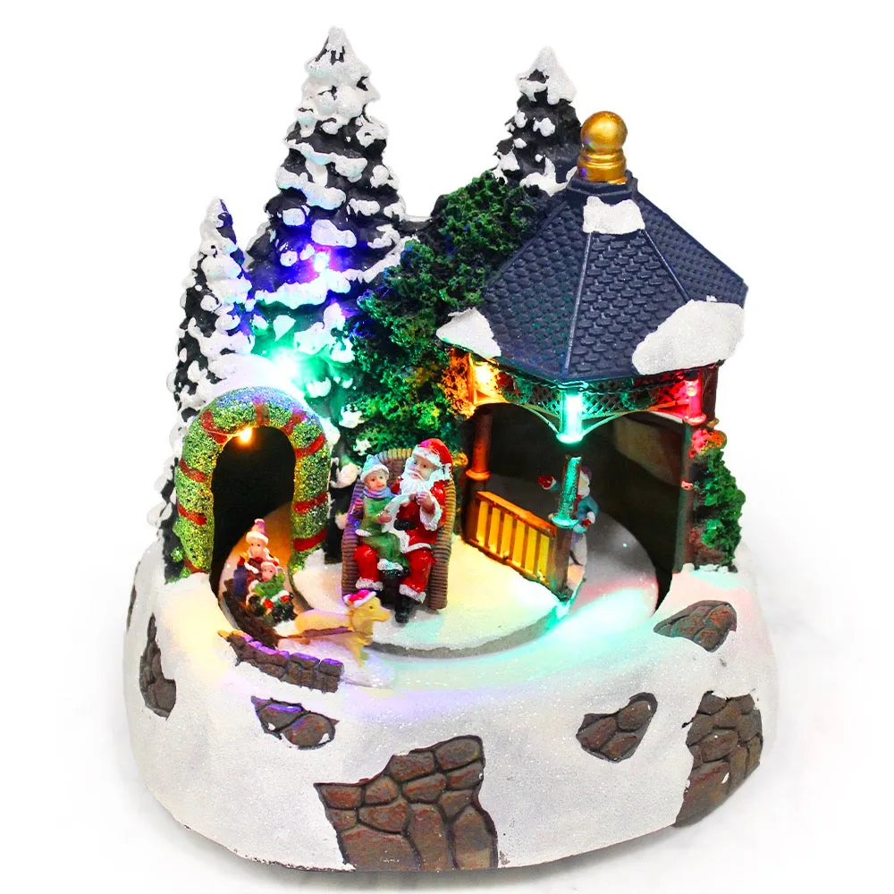 Christmas Village Animated Winter Circling Sledge Santa Tree Musical Light Up