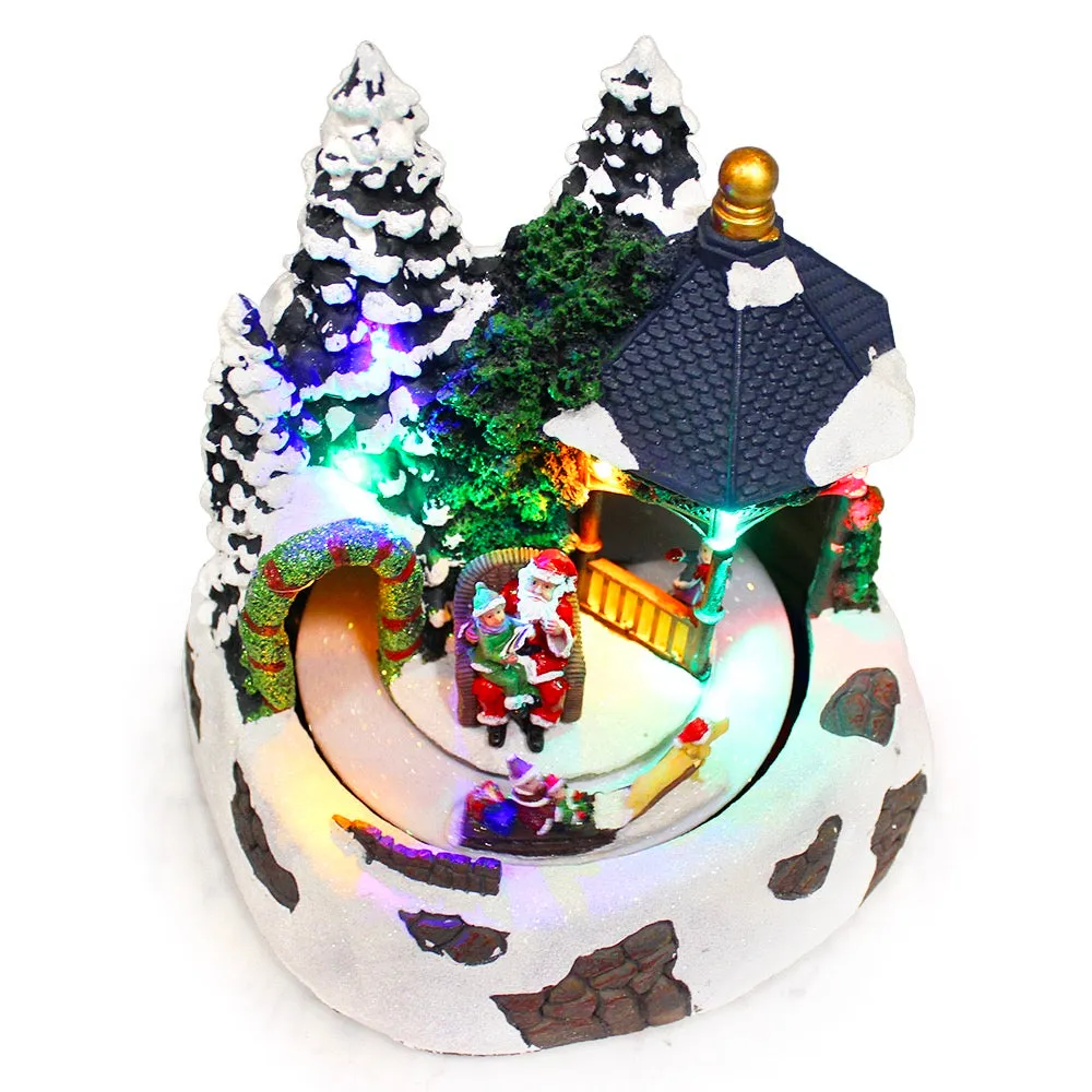 Christmas Village Animated Winter Circling Sledge Santa Tree Musical Light Up