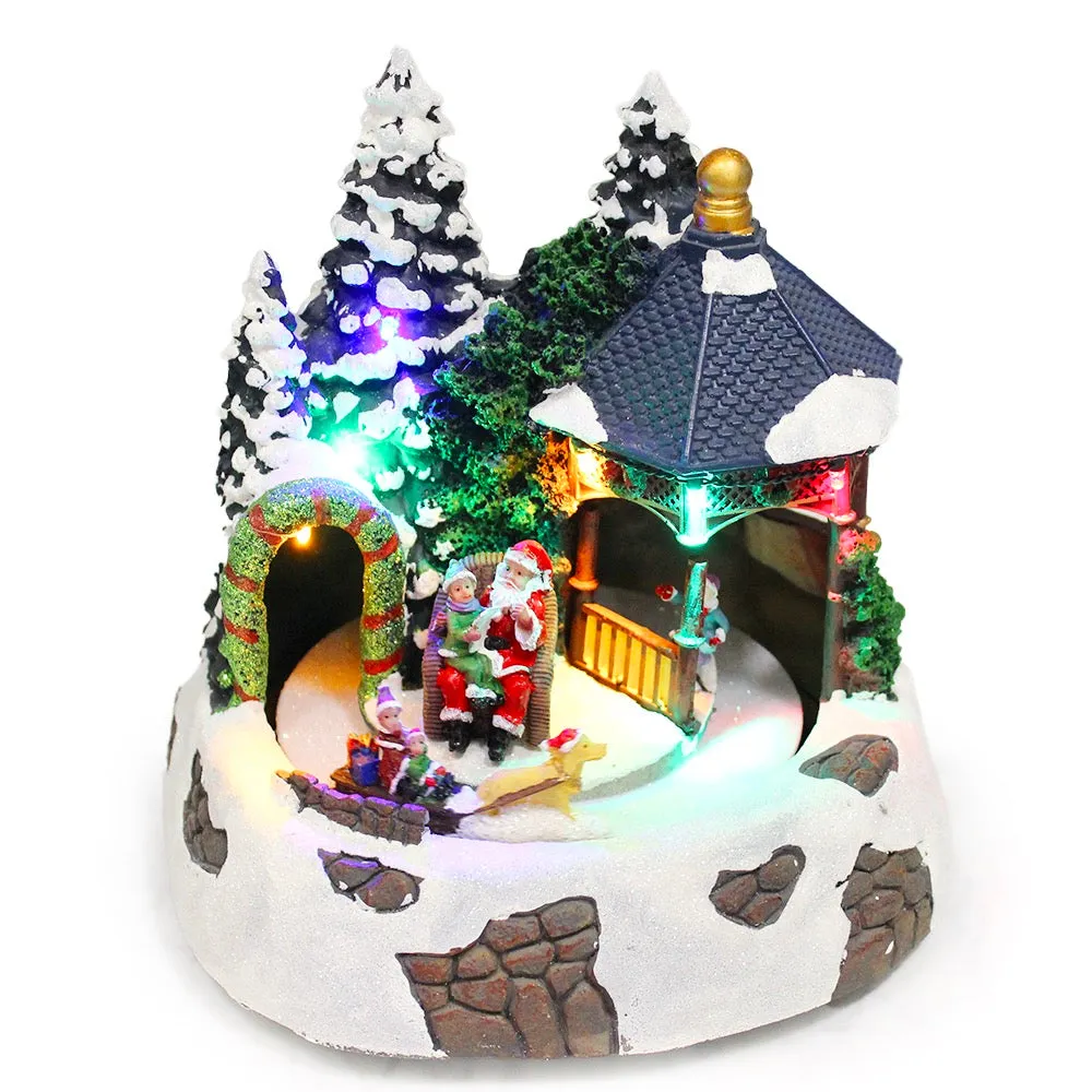 Christmas Village Animated Winter Circling Sledge Santa Tree Musical Light Up