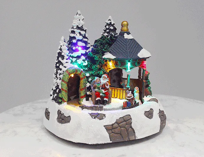 Christmas Village Animated Winter Circling Sledge Santa Tree Musical Light Up