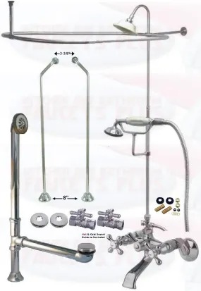 Chrome Clawfoot Tub Faucet Package Faucet, Oval Shower Enclosure W/Head, Drain & Supply Kit