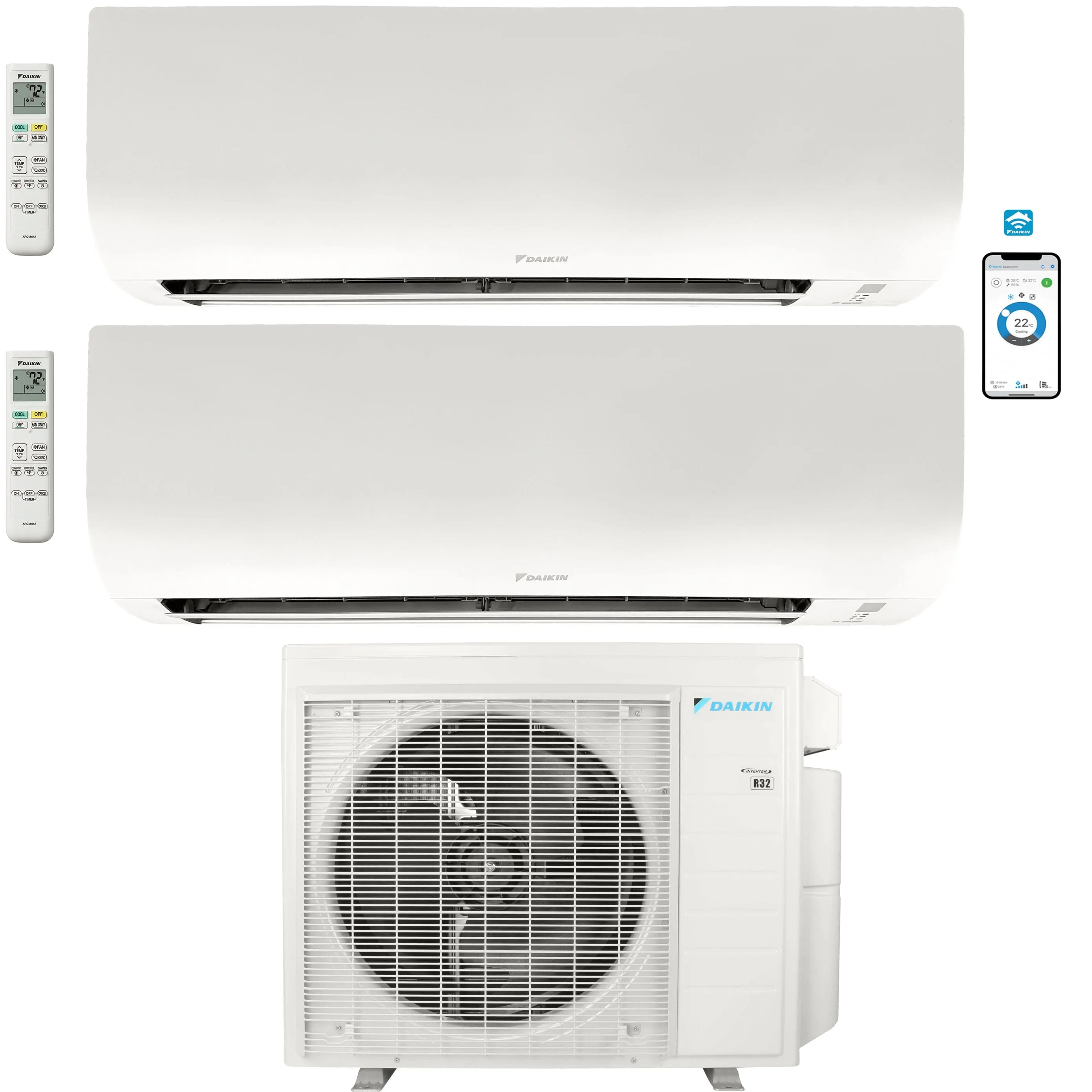 Daikin 24,000 BTU Dual-Zone Wall-Mounted Ductless Mini-Split Heat Pump & Air Conditioner, 12K 12K, 21 SEER2, R32, Wi-Fi Enabled