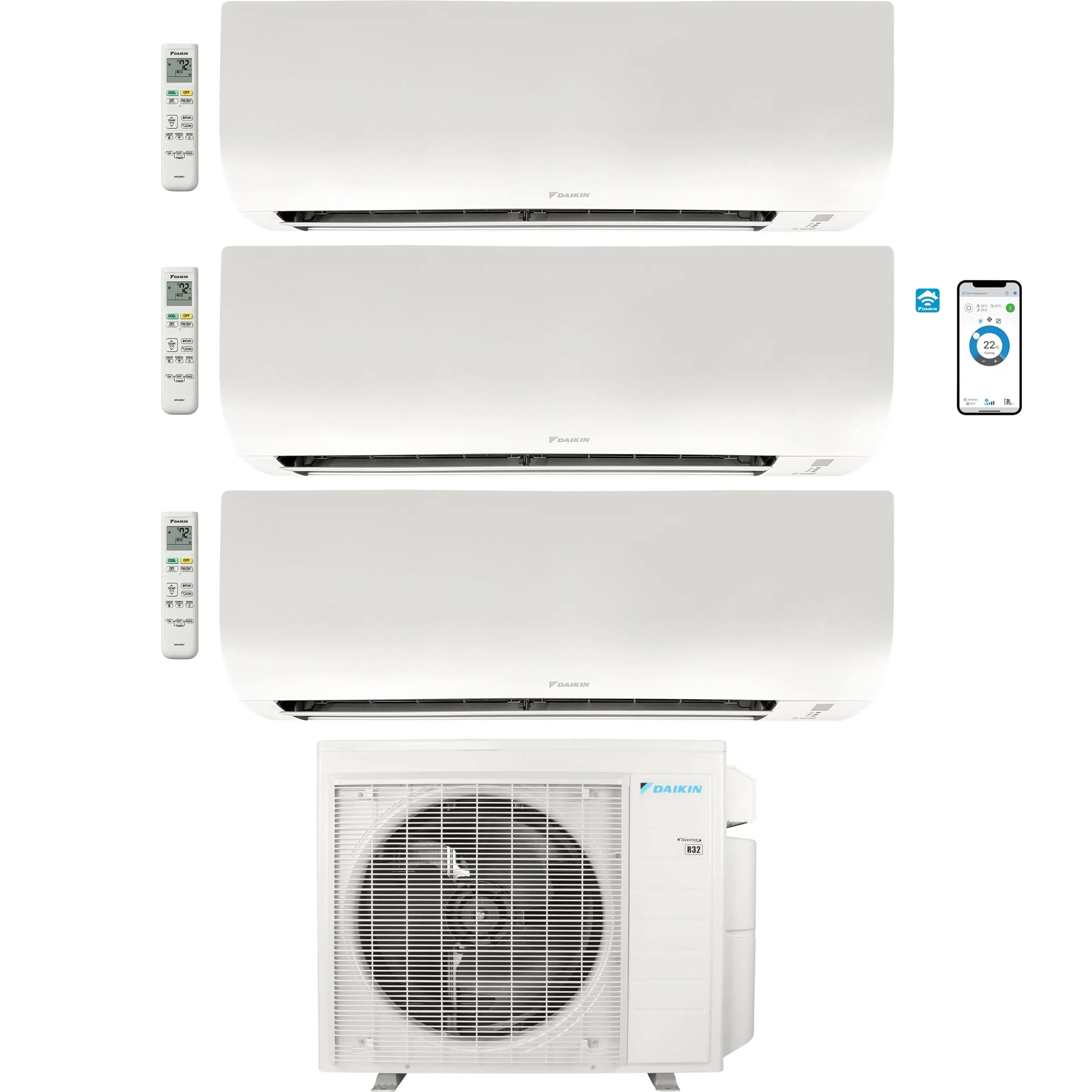 Daikin 3-Zone Wall Mounted Ductless Mini-Split 24,000 BTU Heat Pump Air Conditioner 12K   12K   12K- 21 SEER2 R32 Wi-Fi Enabled