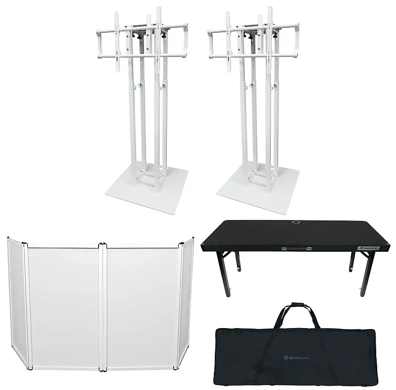 DJ Package with Front   (2) Totem Lights/Speaker Stands   (2) TV Stands   Rockville DJ Table RFAAW RTBL4 (2) RTP32W DJ PACKAGE-2