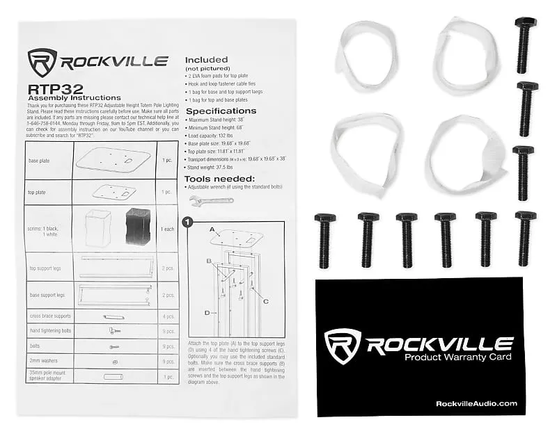 DJ Package with Front   (2) Totem Lights/Speaker Stands   (2) TV Stands   Rockville DJ Table RFAAW RTBL4 (2) RTP32W DJ PACKAGE-2