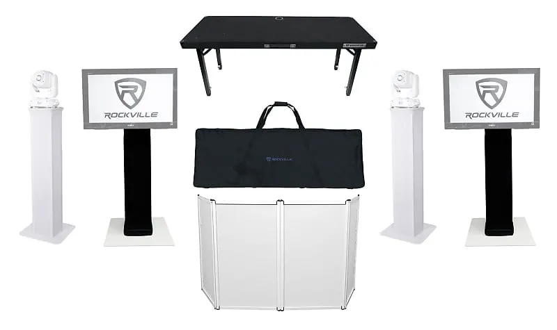 DJ Package with Front   (2) Totem Lights/Speaker Stands   (2) TV Stands   Rockville DJ Table RFAAW RTBL4 (2) RTP32W DJ PACKAGE-2