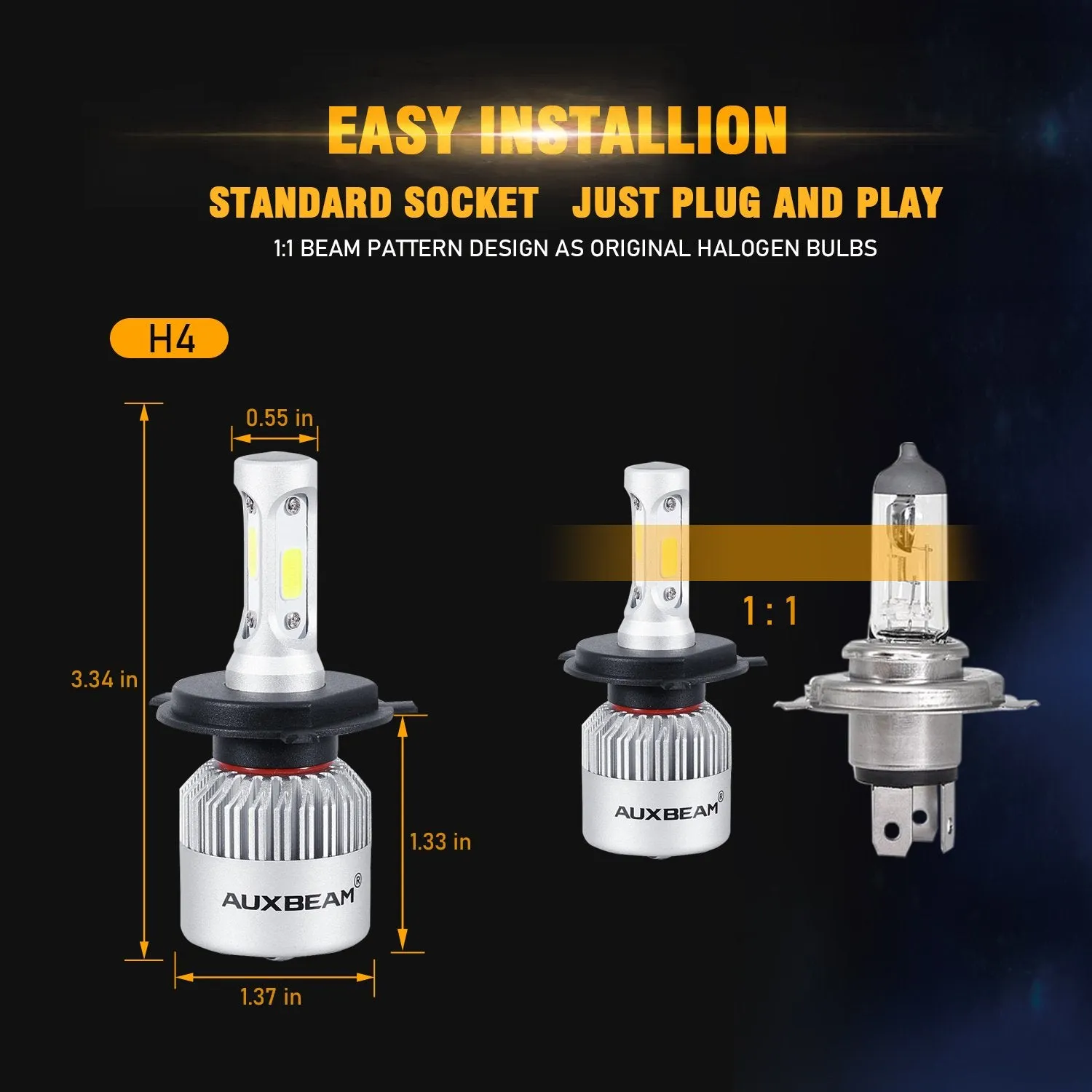 For 2000 Mazda Miata H4/9003 High Low BEAM LED Light Bulbs S2-Series COB 270°/360° Beam 8000LM