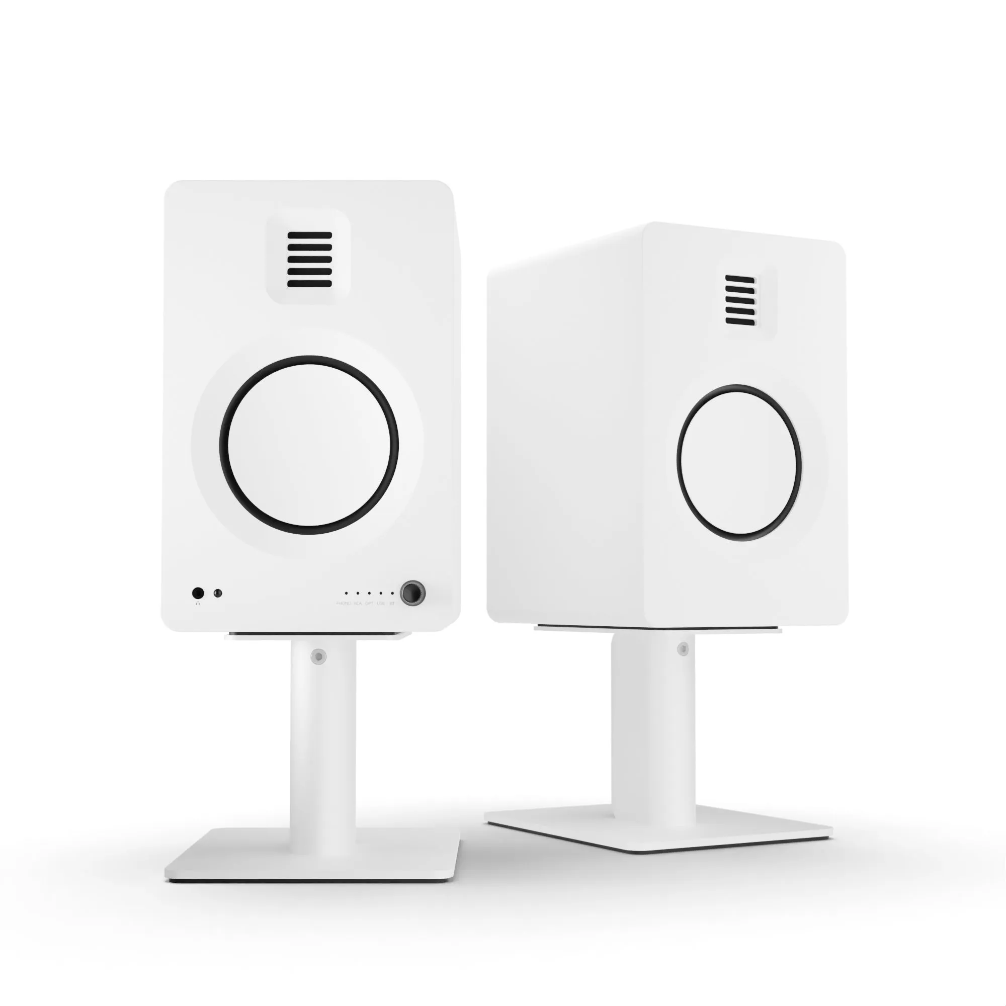 Kanto TUK 260W Powered Bookshelf Speakers with - Pair, Matte White with SP6HDW White Stand Bundle