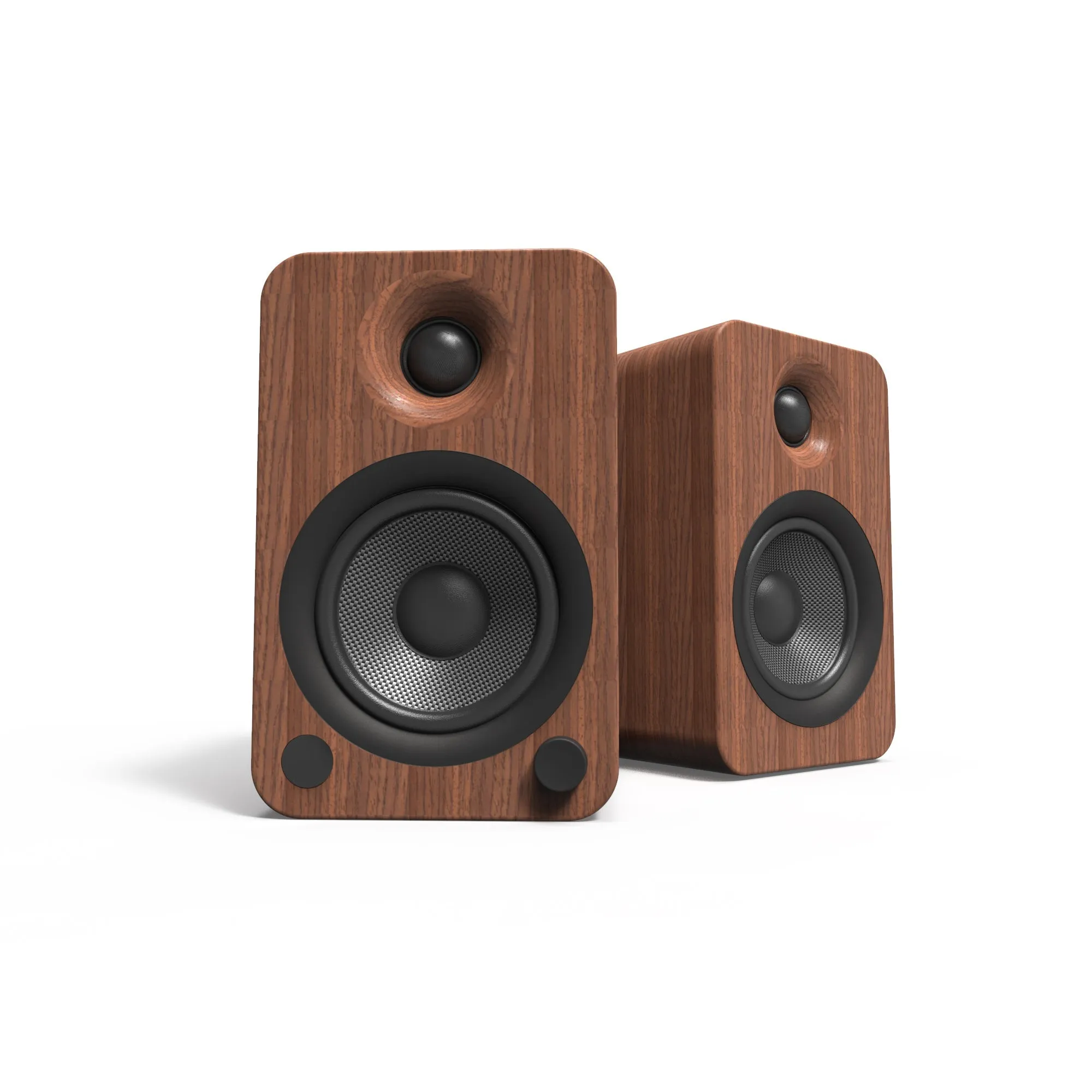 Kanto YU4 140W Powered Bookshelf Speakers with Bluetooth and Phono Preamp - Pair, Walnut with SX26 Black Stand Bundle