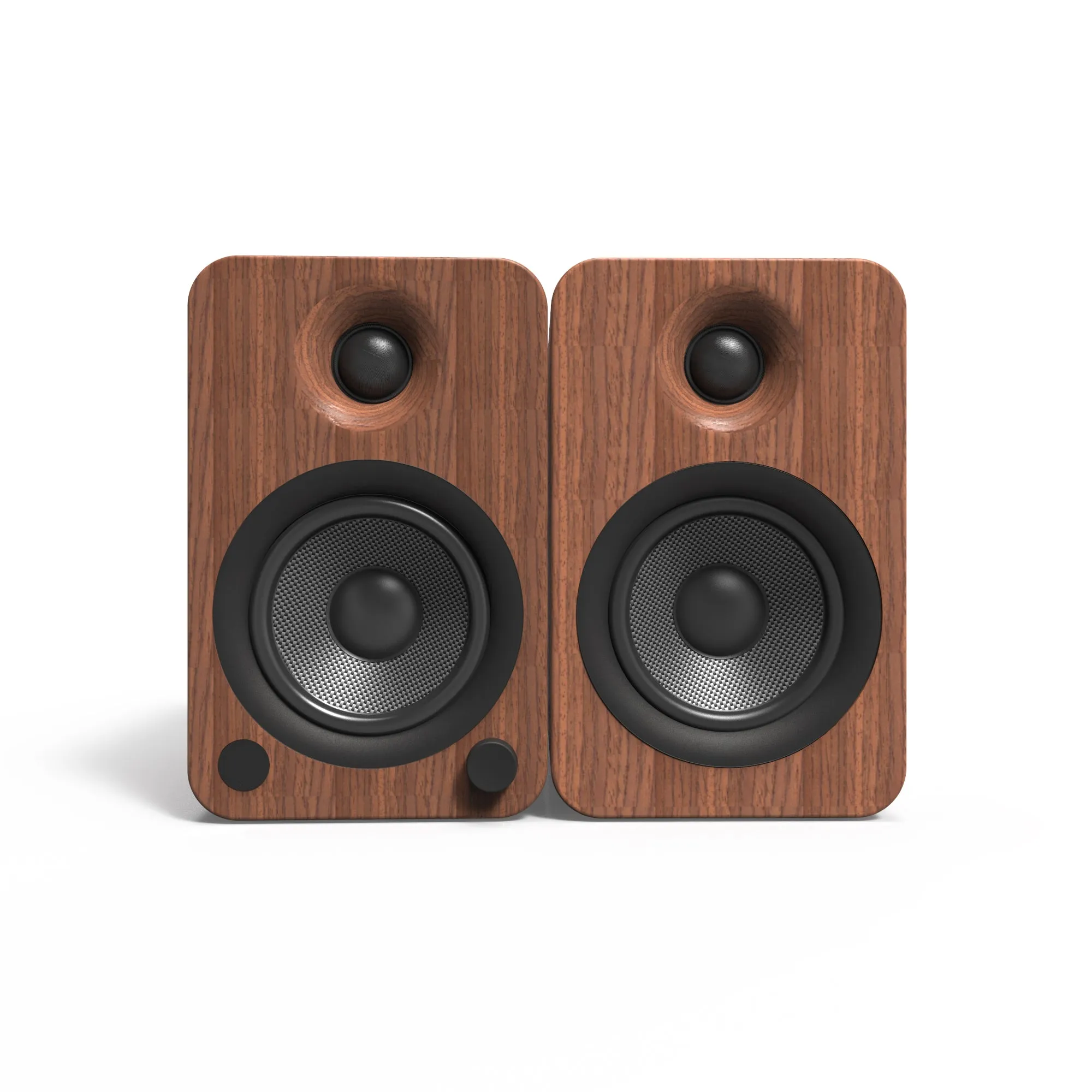 Kanto YU4 140W Powered Bookshelf Speakers with Bluetooth and Phono Preamp - Pair, Walnut with SX26 Black Stand Bundle