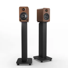 Kanto YU4 140W Powered Bookshelf Speakers with Bluetooth and Phono Preamp - Pair, Walnut with SX26 Black Stand Bundle