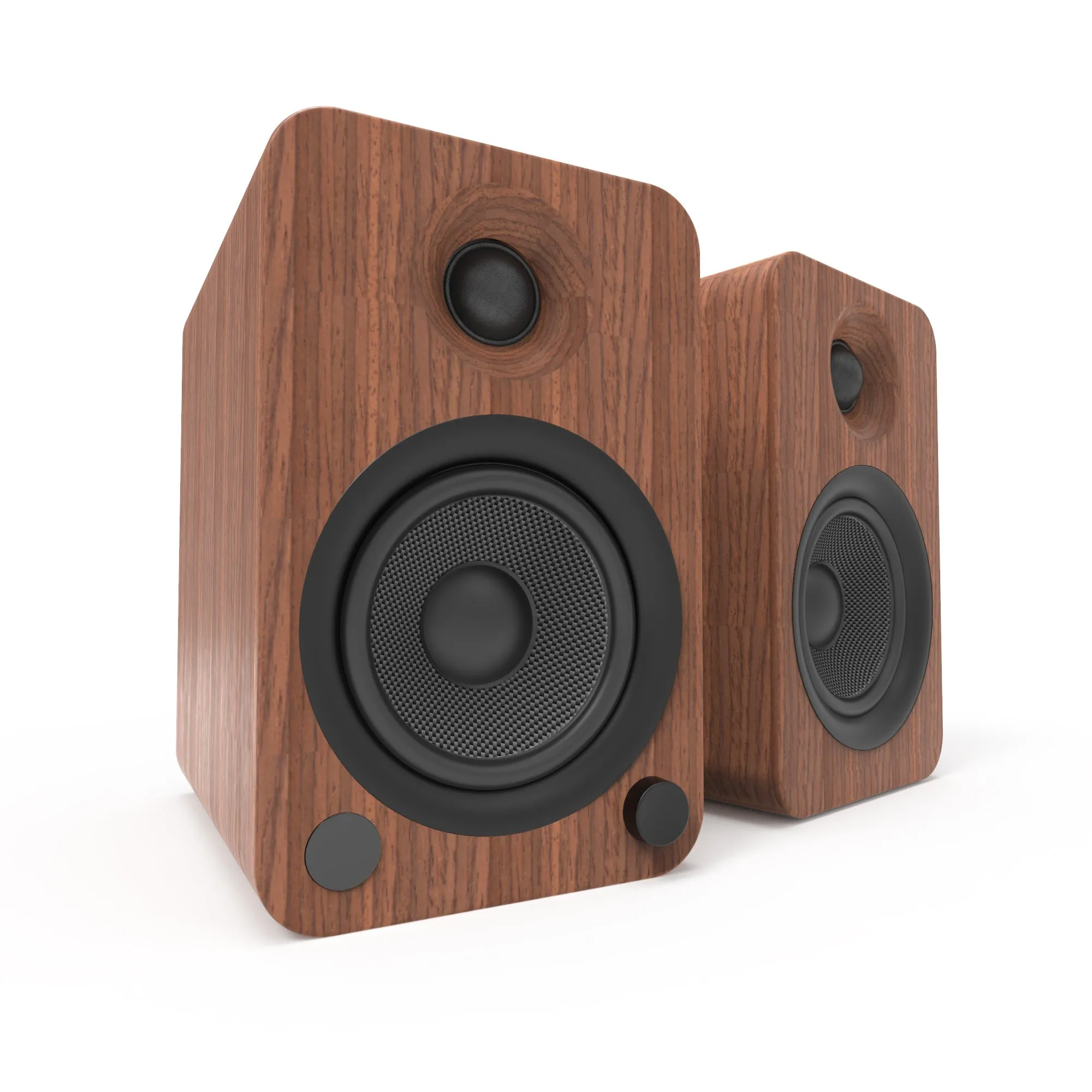 Kanto YU4 140W Powered Bookshelf Speakers with Bluetooth and Phono Preamp - Pair, Walnut with SX26 Black Stand Bundle