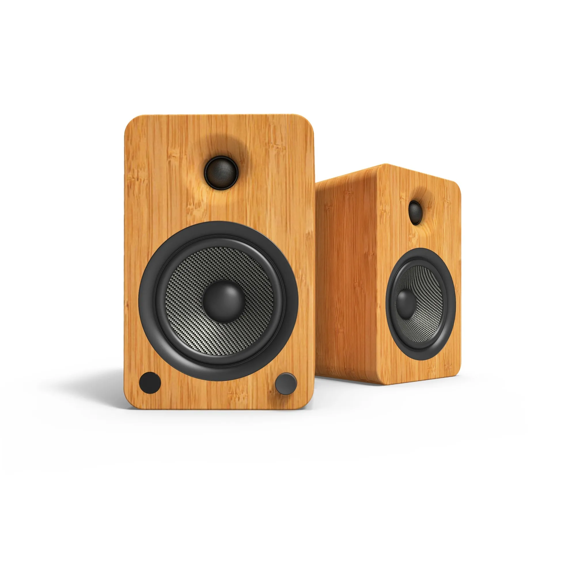 Kanto YU6 200W Powered Bookshelf Speakers with Bluetooth and Phono Preamp - Pair, Bamboo with SP32PL Black Stand Bundle