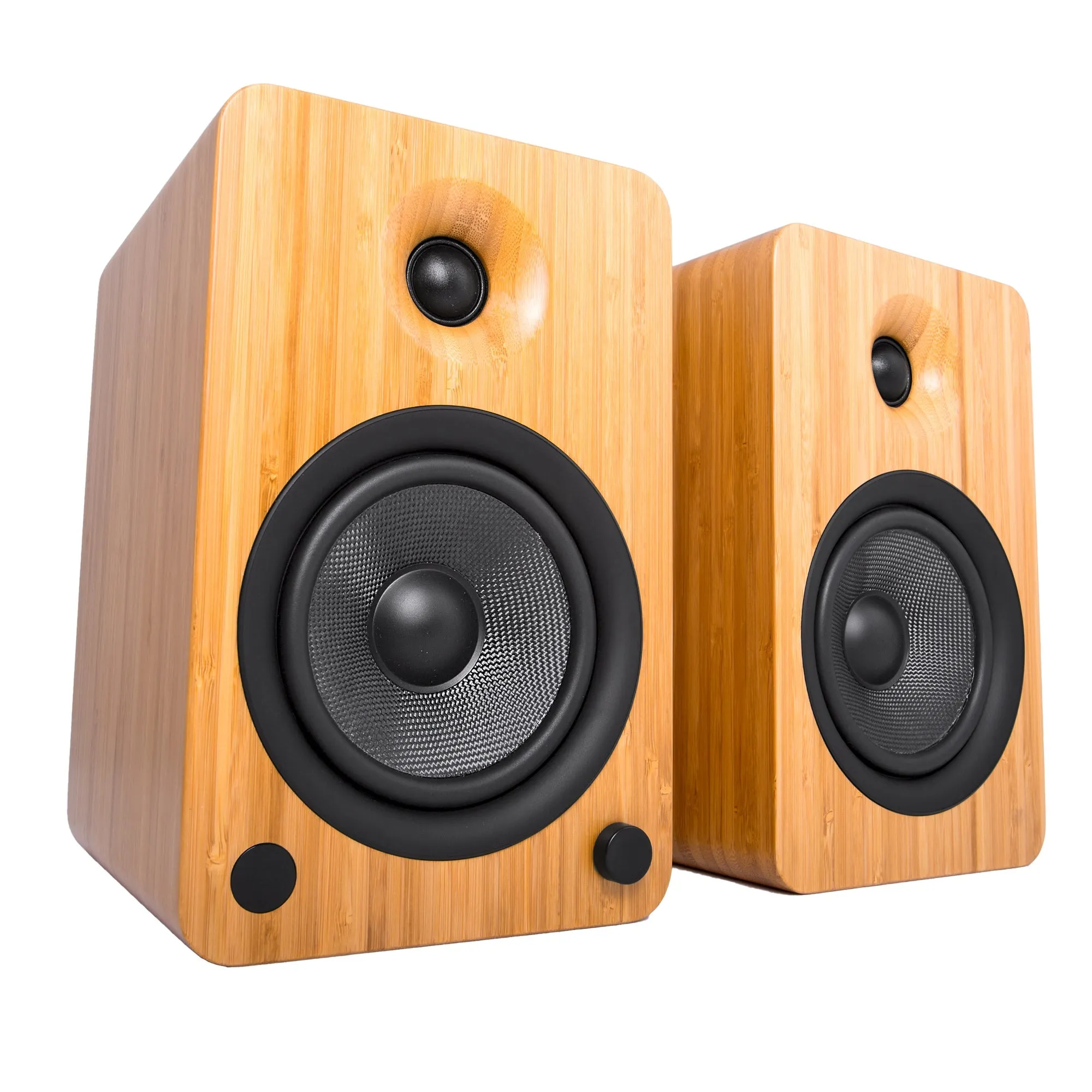 Kanto YU6 200W Powered Bookshelf Speakers with Bluetooth and Phono Preamp - Pair, Bamboo with SP32PL Black Stand Bundle