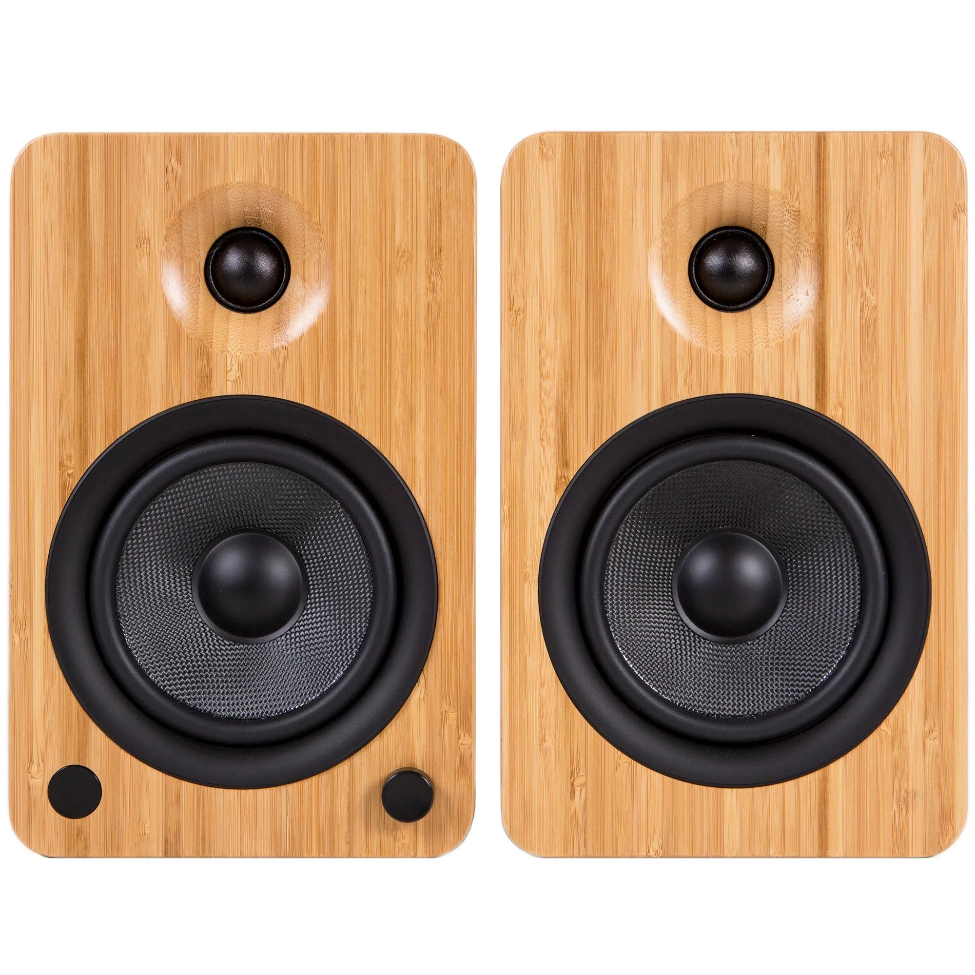 Kanto YU6 200W Powered Bookshelf Speakers with Bluetooth and Phono Preamp - Pair, Bamboo with SP32PL Black Stand Bundle