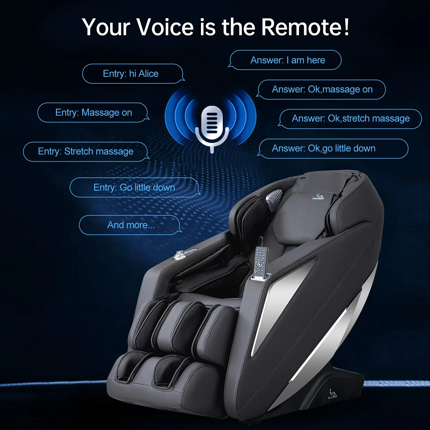 MassaMAX 2022 Massage Chair Recliner, Zero Gravity Full Body Yoga Stretching with Intelligent AI Voice Control-Black