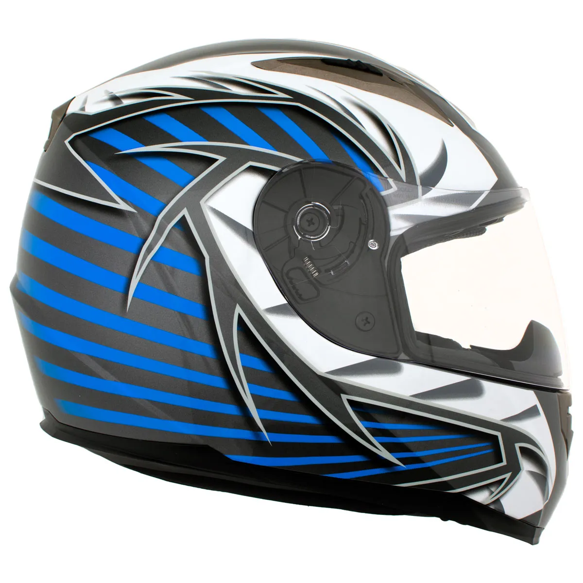 Milwaukee Helmets H512 Titanium and Blue Chit-Chat Black Full Face Motorcycle Helmet w/ Intercom - Built-in Speaker and Microphone for Men / Women