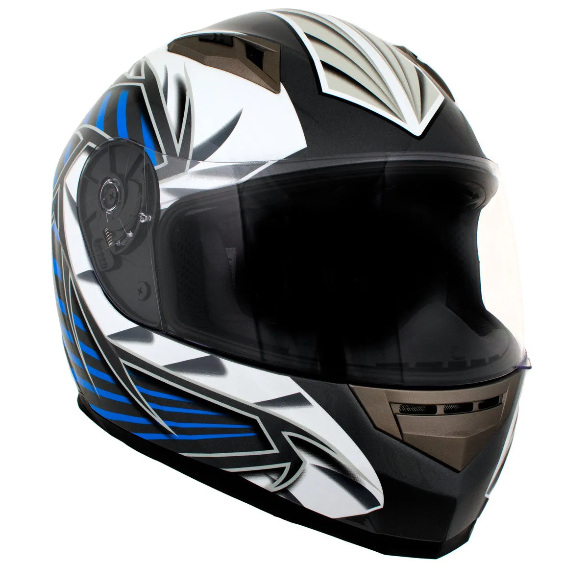 Milwaukee Helmets H512 Titanium and Blue Chit-Chat Black Full Face Motorcycle Helmet w/ Intercom - Built-in Speaker and Microphone for Men / Women