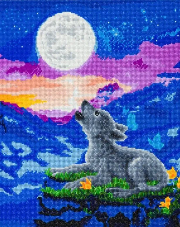 "Howling Wolf Cub" Crystal Art Kit 40x50cm