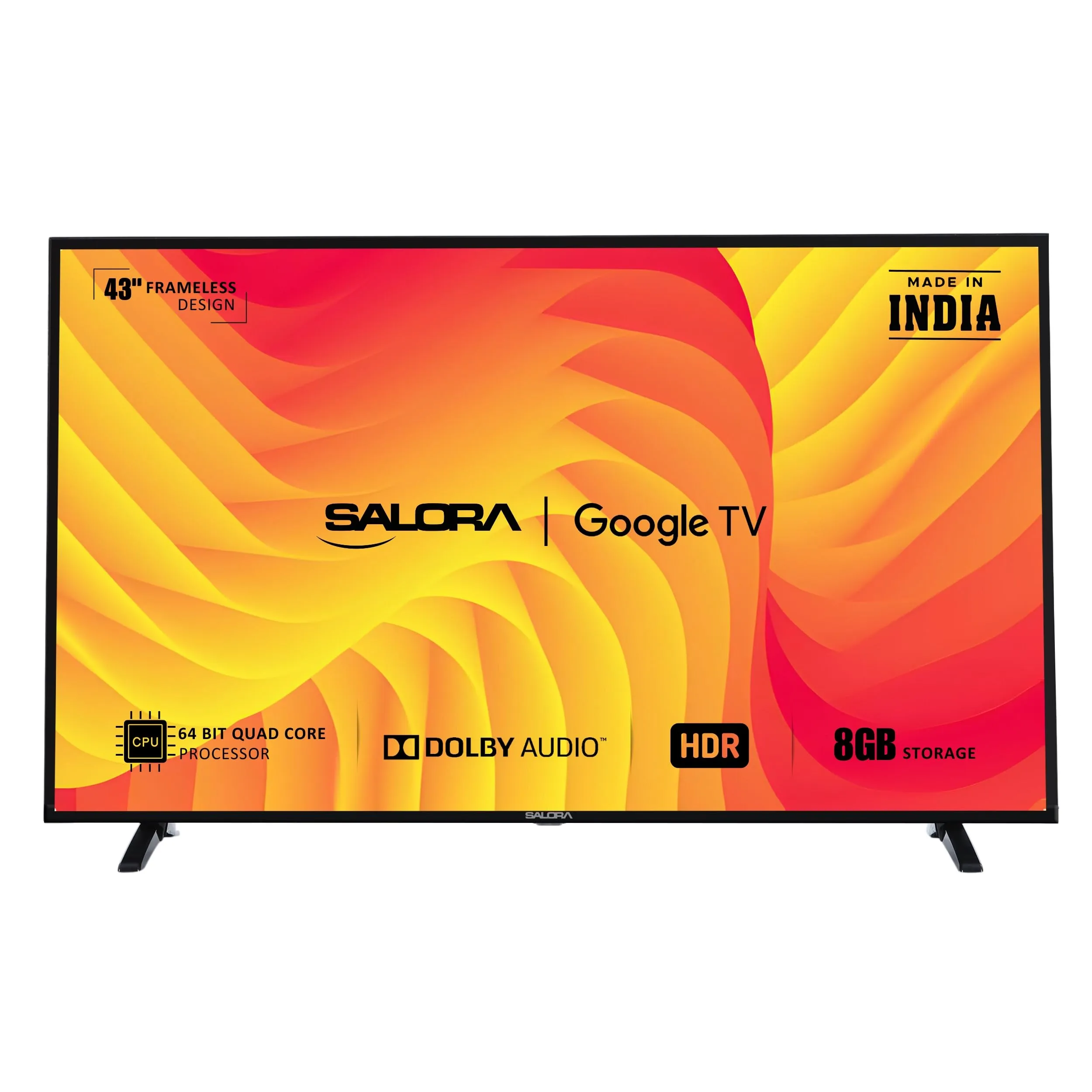 Salora 109 cm (43 inches) FHD Smart LED Google TV | SLV-4431 GTV (Black) | Vibrant HDR10 Display, Powerful 20W Dolby Audio, Google Assistant & Voice Control Remote