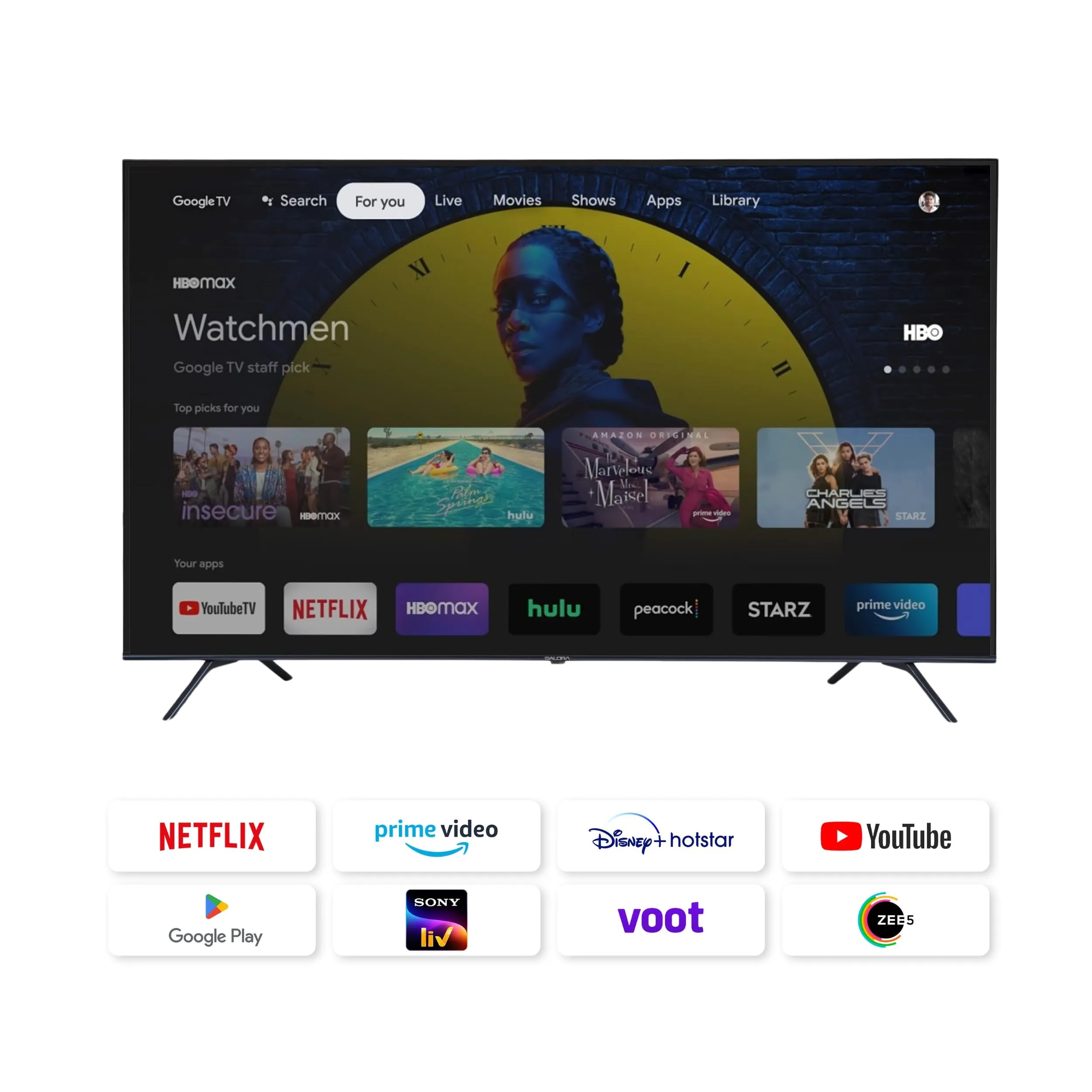 Salora 164 cm (65 inches) QLED 4K Ultra HD Smart Google TV | SLV-3655 QGTV (Black) | 4K Display, Powerful 24W Dolby Audio, Google Assistant & Voice Control Remote