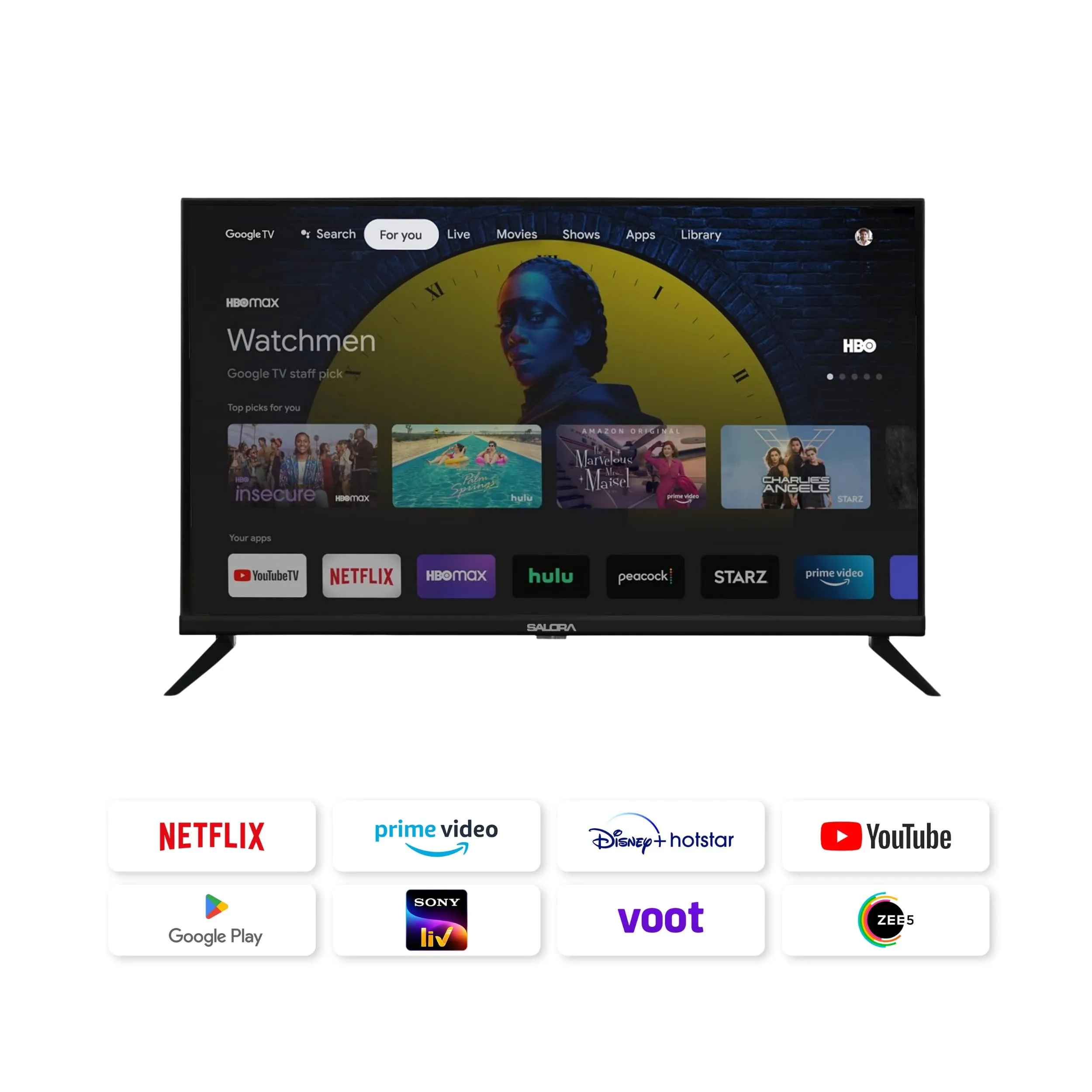 Salora 80 Cm (32 Inches) HD Ready Smart LED Google TV SLV-4324 GTV | Vibrant HDR10 Display, Powerful 20W Dolby Audio, Google Assistant & Voice Control Remote