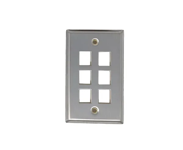 Stainless Steel Keystone Wall Plate, Single-Gang - Up to 6 Ports