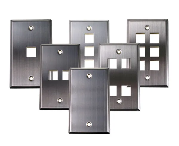 Stainless Steel Keystone Wall Plate, Single-Gang - Up to 6 Ports