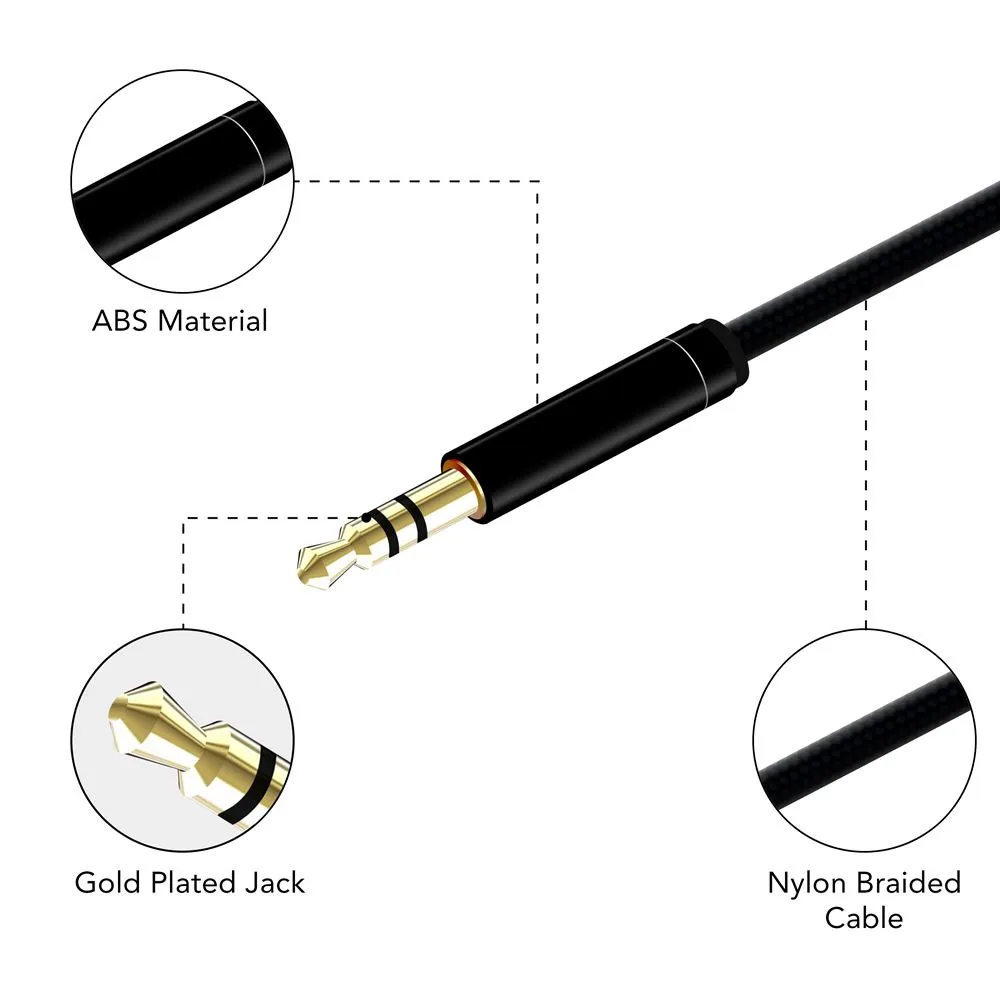 Strong Braided Aux Cable 1m, 2m Long For Headphones iPods Phones Car Stereo